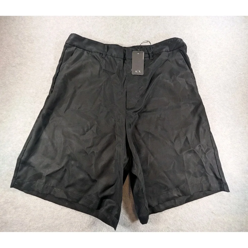 Armani Collection AX Black Tonal Bermuda Shorts Camouflage Lyocell Mens Size 34